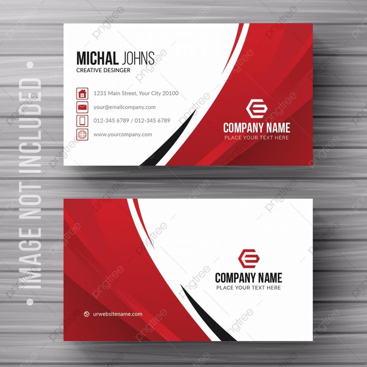 two red and white business cards with black lines on the bottom, one is for a company