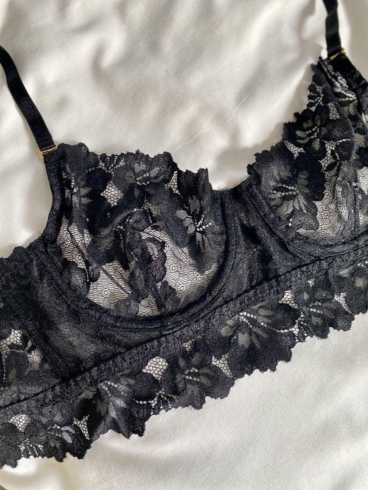 The Stunning Serafina Bra in Black 💌 Black Spaghetti Straps Lace Top, Fitted Lace Bra In Coquette Style, Fitted Lace Bra With Spaghetti Straps, Fitted Lace Coquette Bra, Coquette Fitted Lace Bra, Lace Camisole Bra With Delicate Straps, Fitted Bra With Lace Closure And Spaghetti Straps, Delicate Lace Camisole Bra, Delicate Lace Camisole Fitted Bra