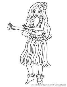 a girl in a hula skirt coloring page