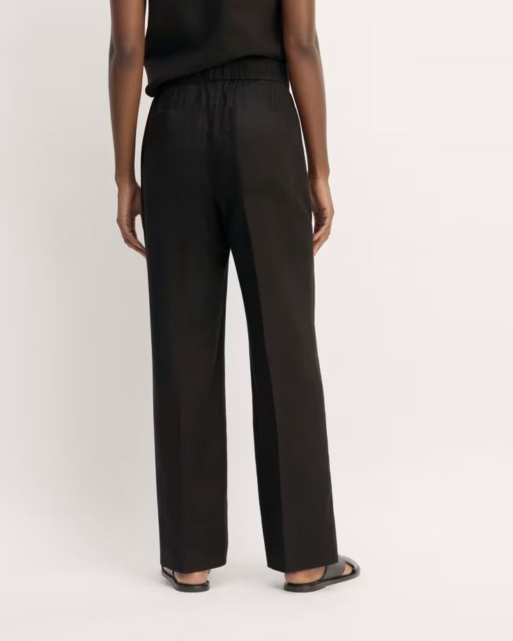 The Linen Easy Pant Black – Everlane Linen Tapered Leg Pants With Pull-on Style, Spring Linen Pull-on Pants, Spring Linen Pants With Pull-on Style, Spring Linen Pull-on Bottoms, Chic Linen Pull-on Pants, Linen Pull-on Pants For Daywear, Spring Linen Wide Leg Pants With Pull-on Style, Linen Wide Leg Pants For Daywear, Chic Linen Bottoms With Elastic Waistband