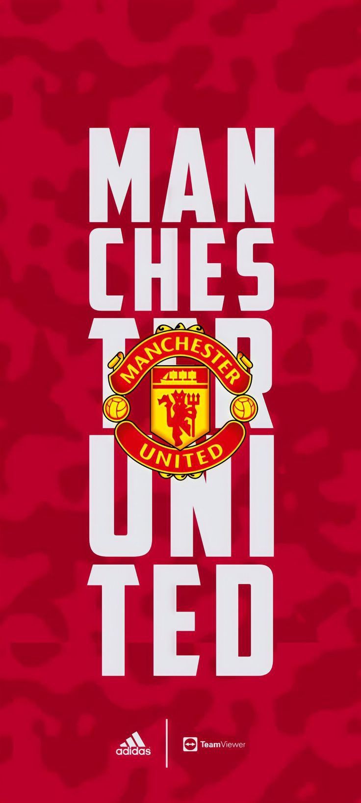 the manchester united logo on a red camo background with white letters that read man ches uni