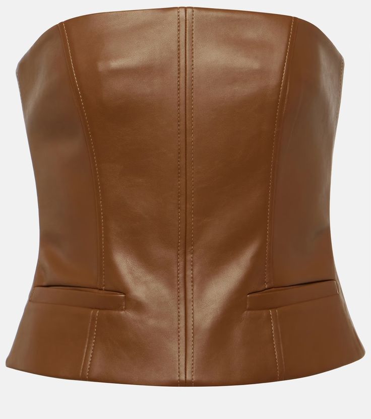 Bustier top in brown - Aya Muse | Mytheresa Aya Muse, Leather Waistcoat, Bandeau Tops, Faux Leather Top, Bustier Top, Dressy Tops, Bandeau Top, Ballet Flat Shoes, Brown Beige