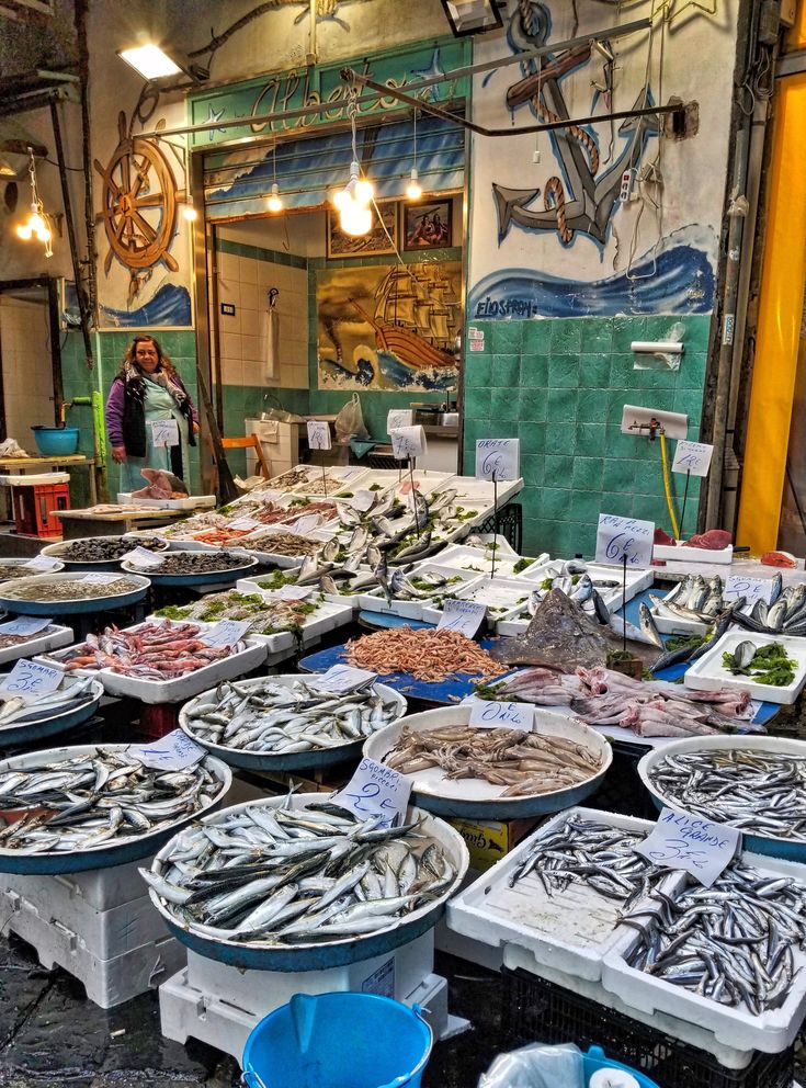 Fish market in Naples, Italy Fish Market Aesthetic, Pizza Street Food, Fishing Booth, Seafood Market, Fish Market, Naples Italy, Southern Italy, Fresh Fish, Vintage Fishing