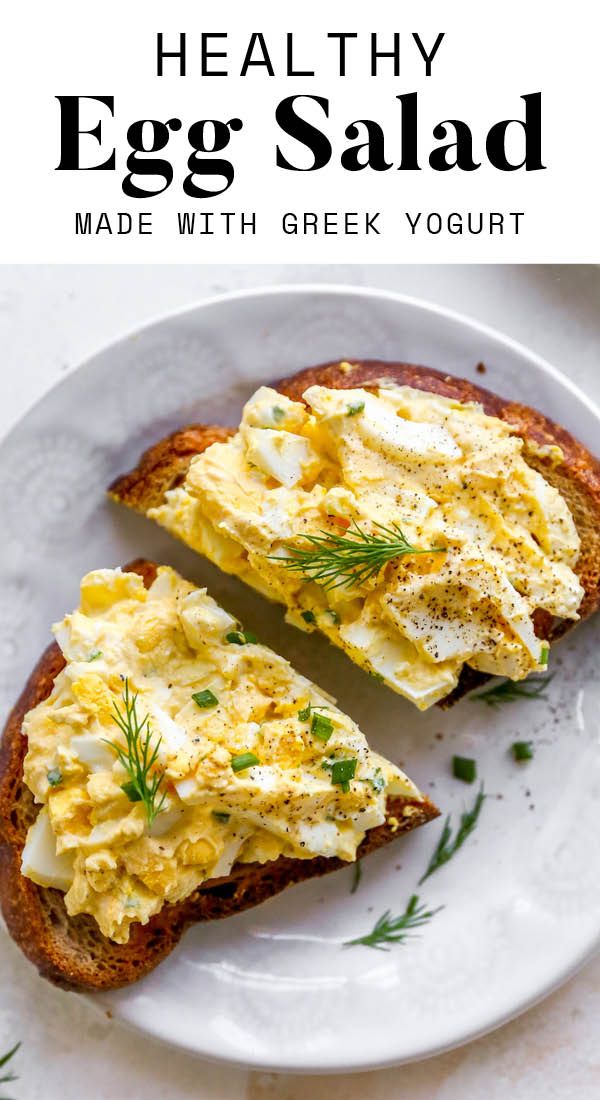 an egg salad made with greek yogurt on toast