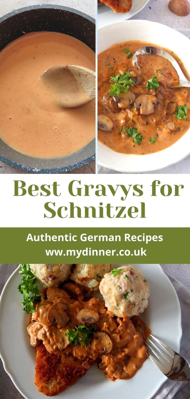 Different sauces for schnitzel. Schnitzel Gravy Recipe, Schnitzel Gravy, Sauces For Pork, Pork Snitzel, Gravy Mushroom, Sauces For Chicken, Pork Schnitzel Recipe, German Schnitzel, Best Sauces