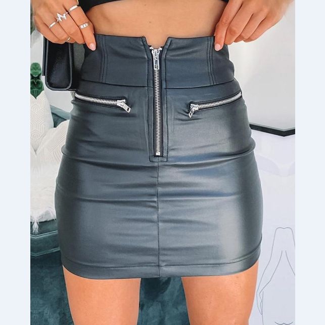 Leather Zipper Skirt, Short Mini Skirt, Pu Skirt, Short Pollera, Pu Leather Skirt, Girls In Mini Skirts, Party Rock, Skirt High Waist, Zipper Skirt