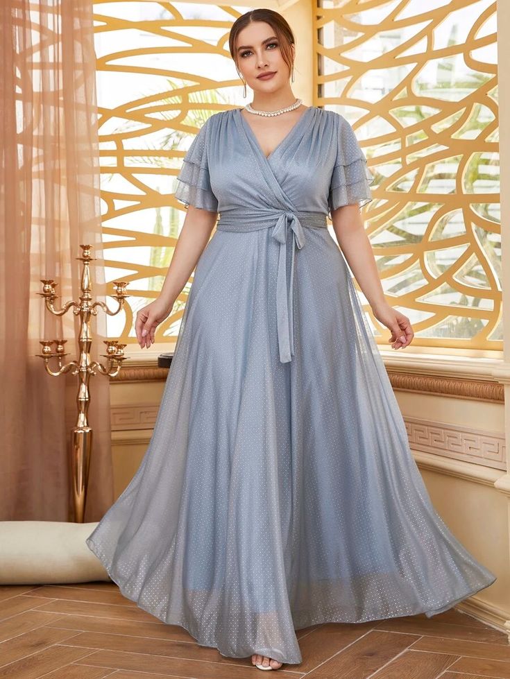 Dusty Blue Plus Size Dress, Dress For Big Size Woman, New Look Clothes, Plus Size Gowns, Plus Size Party Dresses, Evening Dresses Plus Size, Blue Party, African Clothing Styles, Romantic Dress