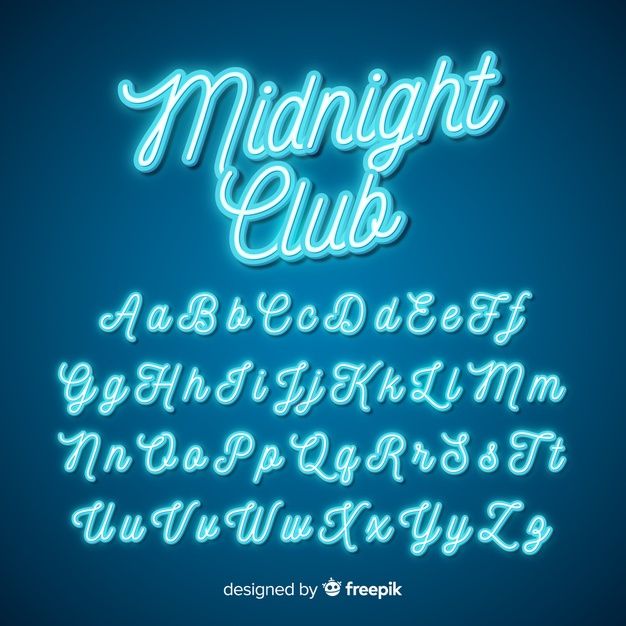 the font and numbers are illuminated in neon blue light, which is also used to spell out