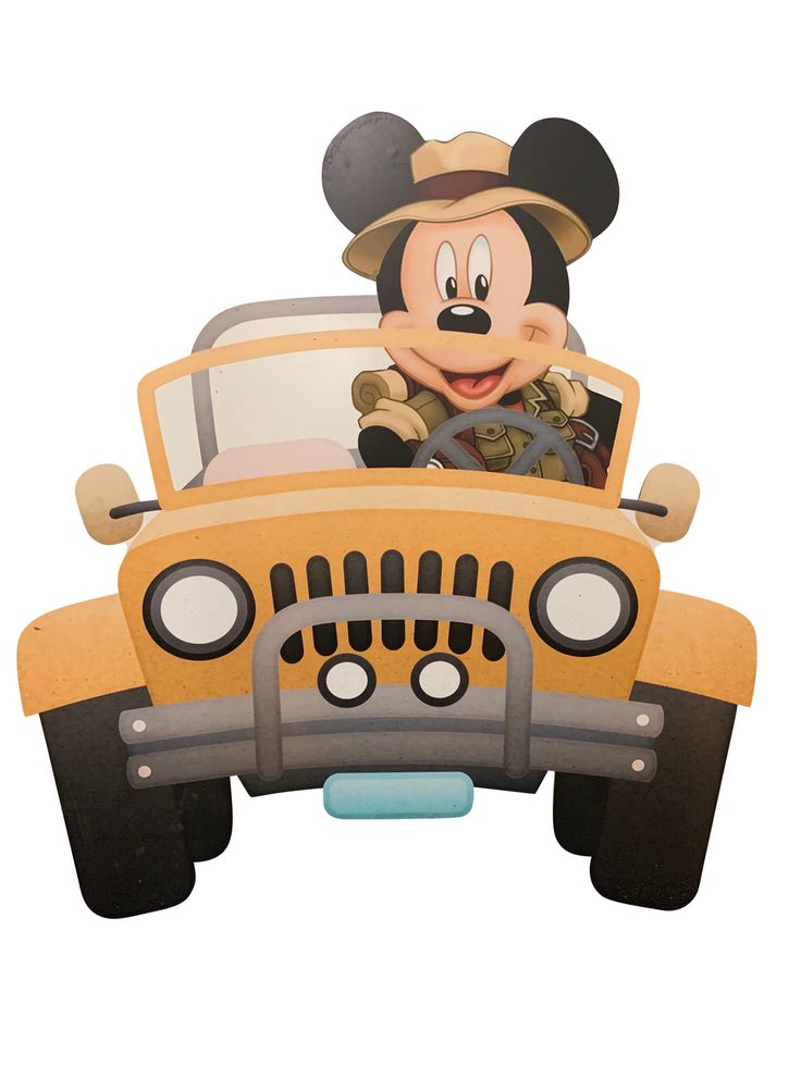 the mickey mouse is driving his jeep