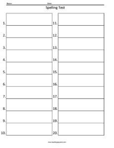 a printable spelling test sheet for students to use in their writing and reading skills