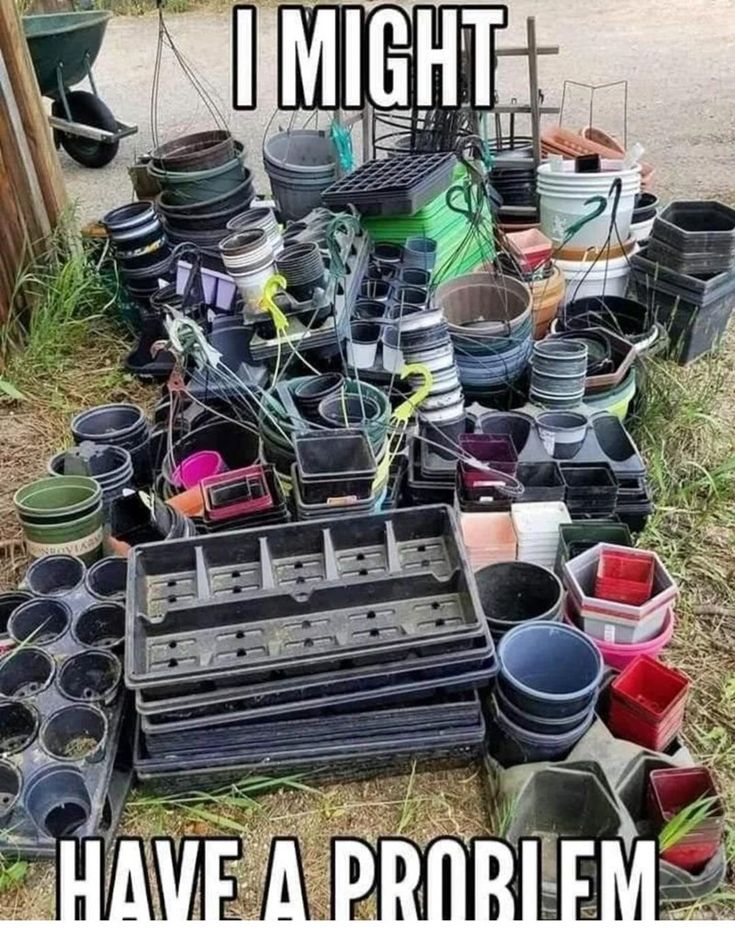 a pile of pots and pans sitting on the ground next to each other with text that reads, i might have a problem