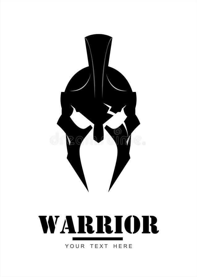 a black and white spartan helmet logo with the word warrior on it royalty image stock illustration