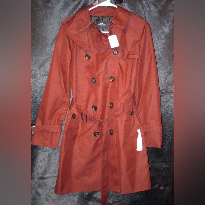 New With Tags Never Worn Coach Size Small Women's Red Trent Coat. It's In Perfect Condition Classic Red Pea Coat For Fall, Elegant Red Pea Coat For Fall, Red Formal Pea Coat For Fall, Chic Coach Spring Outerwear, Fitted Red Long Pea Coat, Fitted Coach Outerwear With Pockets, Red Double-breasted Outerwear With Pockets, Red Pea Coat With Pockets For Fall, Red Fall Pea Coat With Pockets