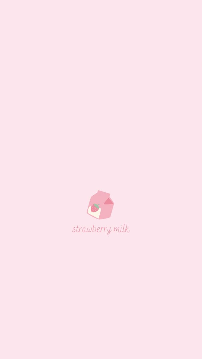 a pink background with the words strawberry milk and a small piece of cake on it