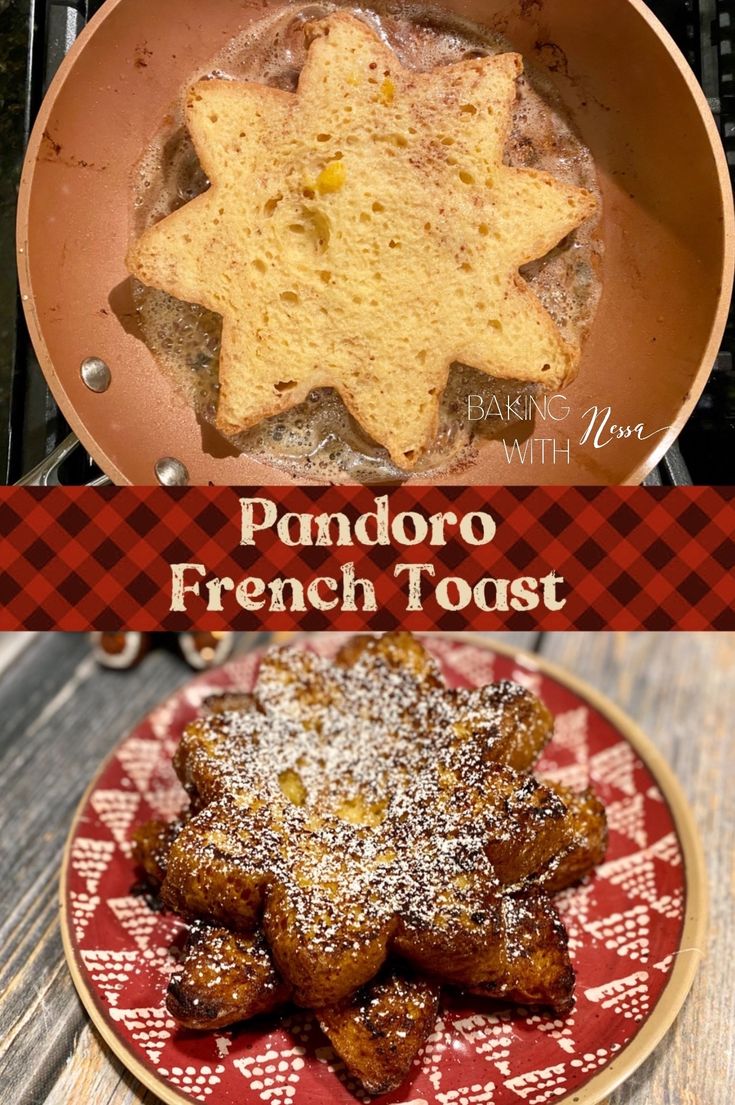 pandoro french toast with powdered sugar on the top and in the middle