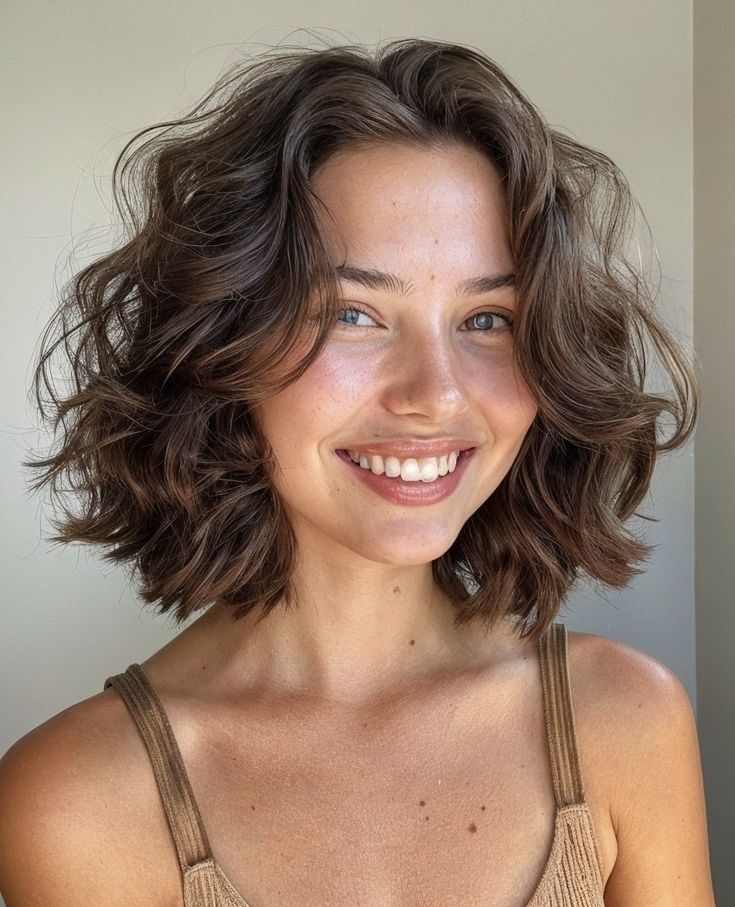 Wavy Short Hair Layers, Wavy Hair With Bangs Short, 2c Bob Haircut, Curly Layered Short Hair, Short Hair Styles Curls, Short Haircuts For Women Wavy Hair, Layered Bob Wavy Hair, Bob With Curly Hair, Short Hair Wavy Curls