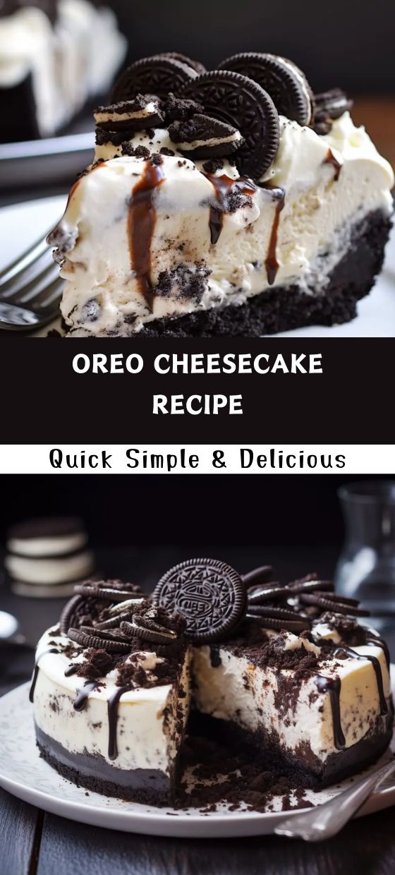 oreo cheesecake recipe with an oreo cookie on top