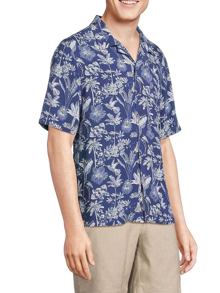 A Graphic Tropic-Inspired Motif Offers Vacation Vibes On This Onia Camp Shirt, Complete With A Chest Patch Pocket And A Button-Front Closure. Camp Collar Short Sleeves Button-Front Closure Chest Patch Pocket 100% Viscose Machine Wash Imported. Men's - M Classic Sportswear > Saks Off 5th. Onia. Color: True Navy. Size: L. Short Sleeve Camp Shirt With Buttons For Vacation, Vacation Camp Collar Shirt With Buttons, Vacation Camp Shirt With Buttons And Camp Collar, Vacation Camp Shirt With Buttons, Vacation Tops With Buttons And Camp Collar, Casual Short Sleeve Shirt With Placket For Vacation, Vacation Tops With Button Closure And Camp Collar, Beach Shirt With Camp Collar, Beach Shirt With Camp Collar And Button Closure