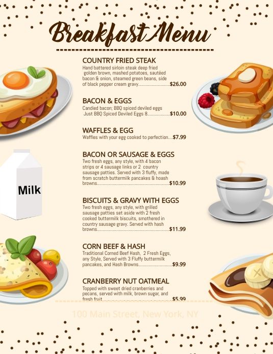 the breakfast menu is ready to be eaten