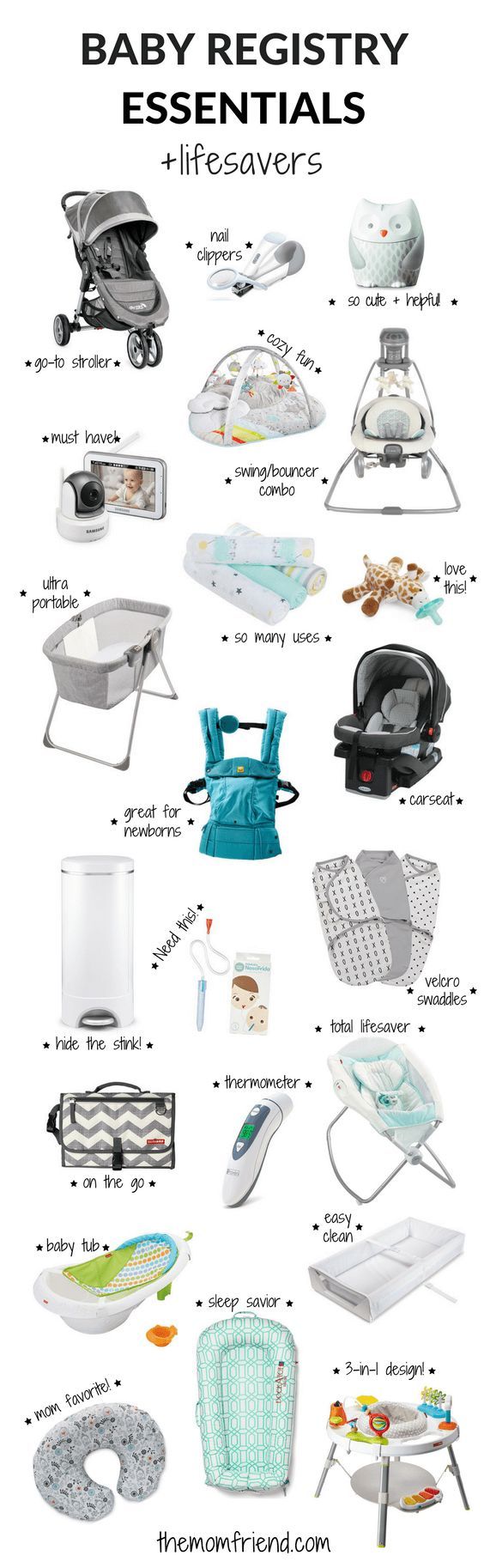 the baby registry essentials list is shown with instructions for how to pack and use it