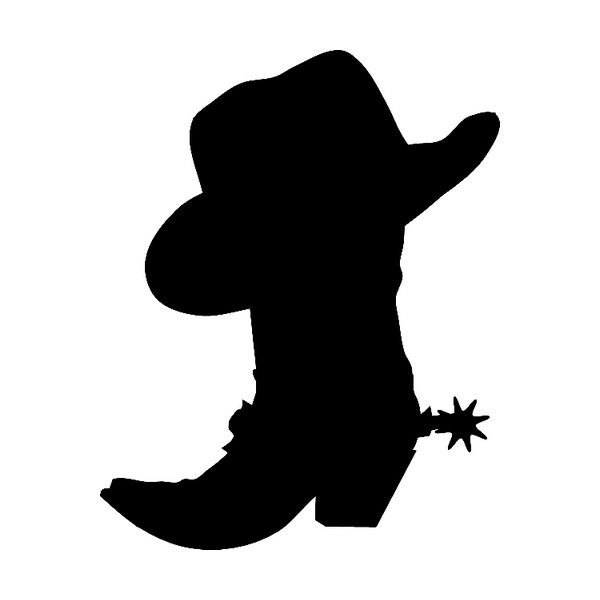 the silhouette of a cowboy's hat and boots is shown in black against a white background