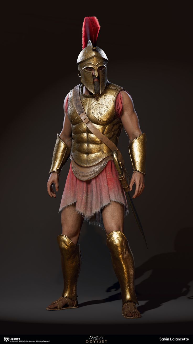 an image of a roman soldier in gold and red armor with a helmet on his head