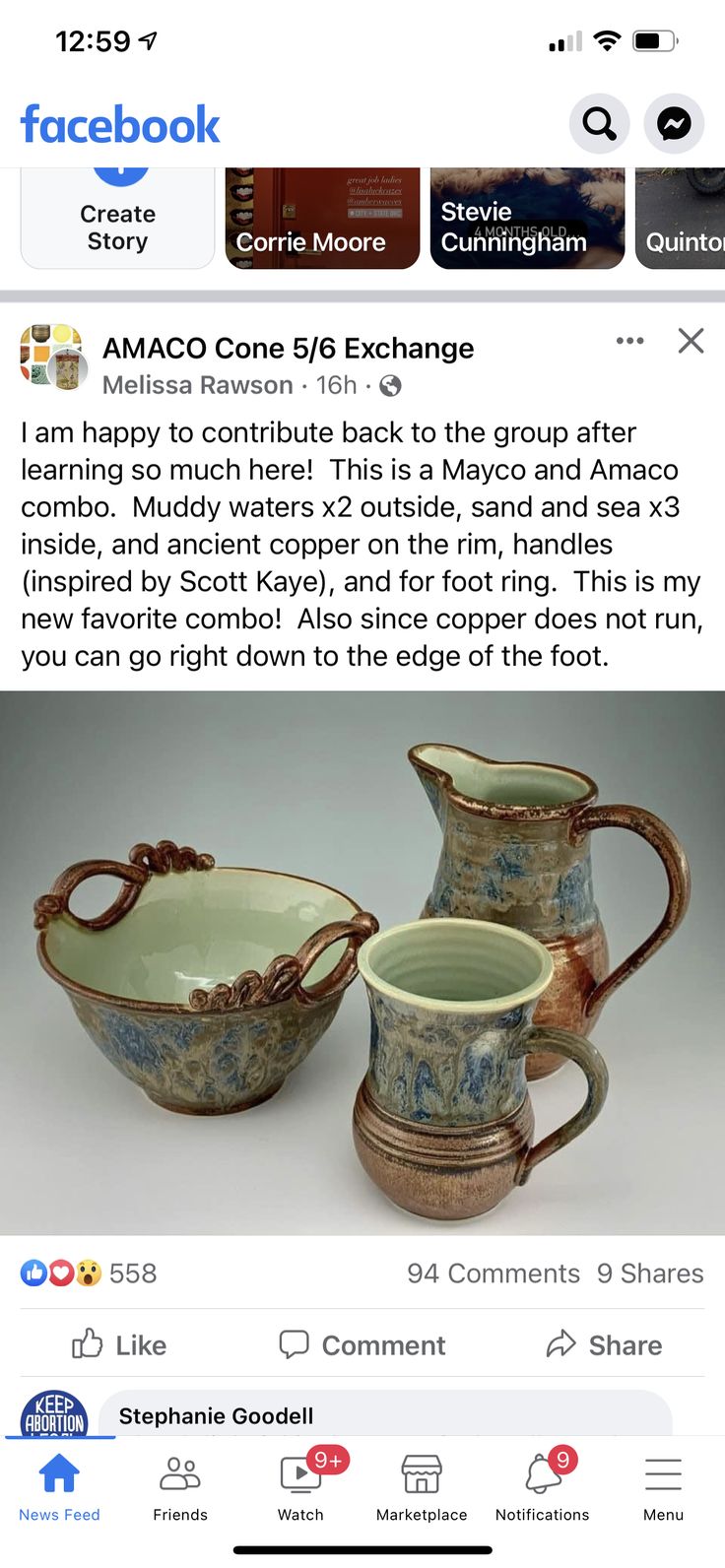 the facebook page for an antique pottery shop