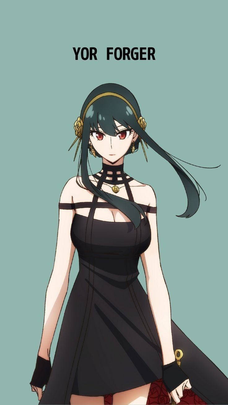 an anime character with long hair and black dress