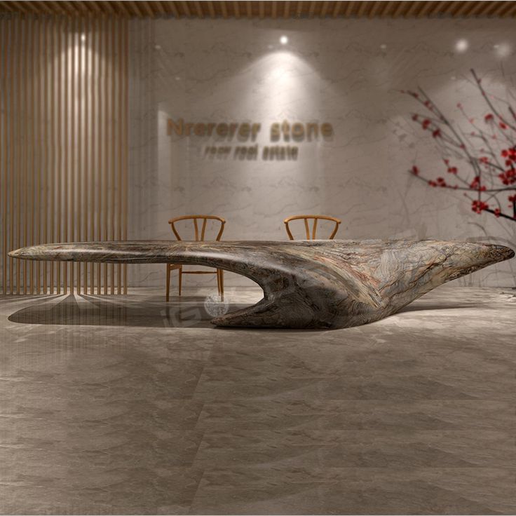 Reception Desk Furniture Company Sculptural Reception Desk, Retail Display Table Ideas, Luxury Reception Desk Design, Table For Reception Area, Stone Reception Counter, Reception Desk Design Entrance, Organic Reception Desk, Organic Desk, Stone Reception