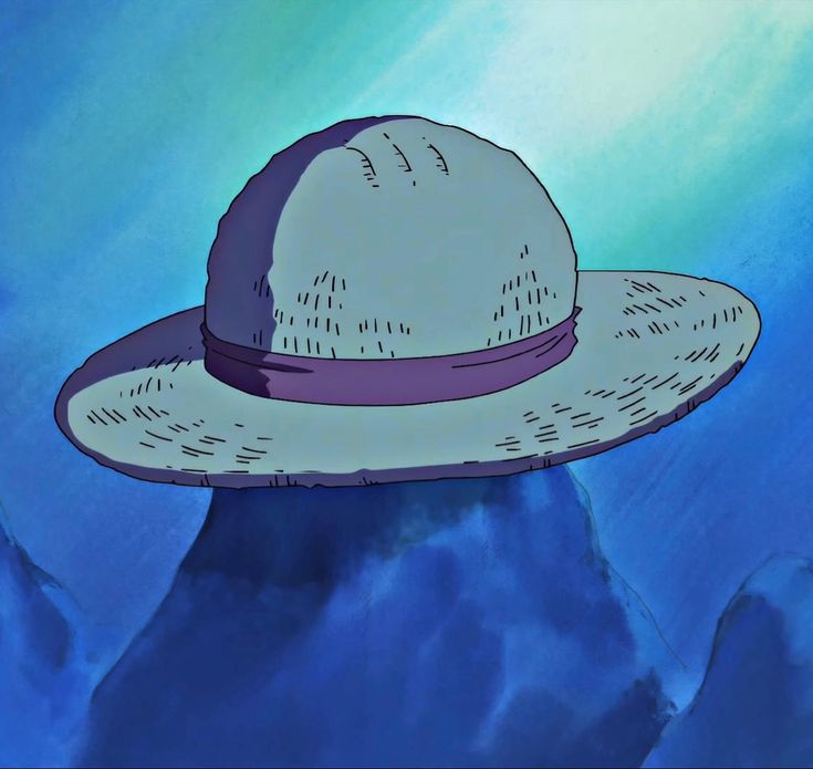 a drawing of a hat on top of a mountain with blue sky in the background