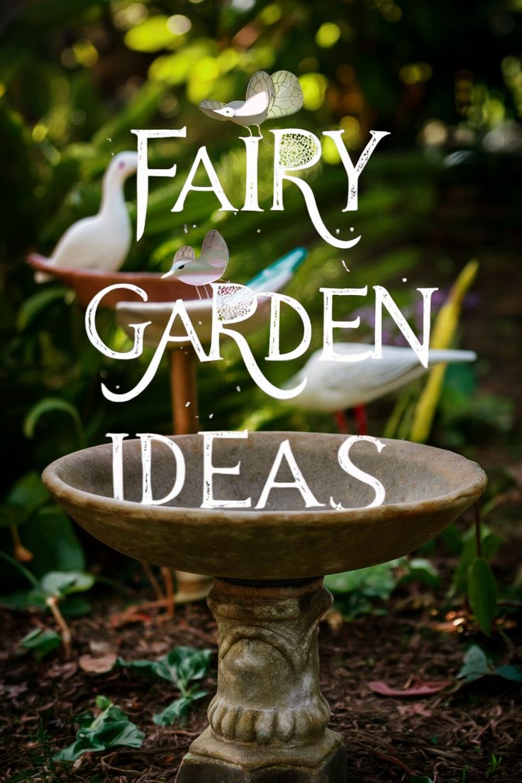 Fairy garden ideas with birds and greenery in the background. Fairy Garden Ideas Enchanted Forest, Diy Fairy Garden Ideas, Indoor Fairy Garden, Miniature Garden Design, Garden Themes, Fairy Garden Containers, Indoor Fairy Gardens, Fairy Garden Doors, Fairy Garden Ideas