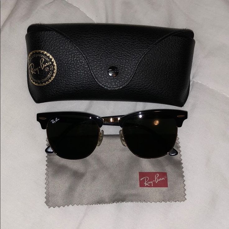 Authentic Rayban Clubmaster Sunglasses With Authentic Black Case And Cleaning Cloth! In Perfect Condition! No Scratches, Always Kept In Case. Hardly Worn! No Trades Classic Anti-reflective Sunglasses For Party, Classic Shield Sunglasses With Mirrored Lenses For Party, Formal Sunglasses With Gradient Lenses And Adjustable Fit, Classic Party Shield Sunglasses With Mirrored Lenses, Black Rimless Sunglasses For Formal Occasions, Clubmaster Sunglasses, Large Clutch, Tortoise Shell Sunglasses, Black Aviators