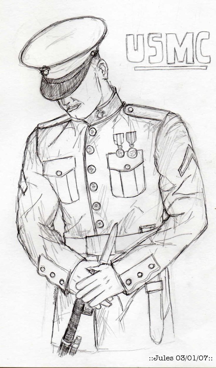 Drawing Of Army Soldiers, Art Drawings Sketches Pencil Landscape, Army Men Drawing, Army Sketches Soldiers, Solider Sketch, Usmc Drawings, Marine Corps Drawings, Army Man Drawing, Solider Drawings