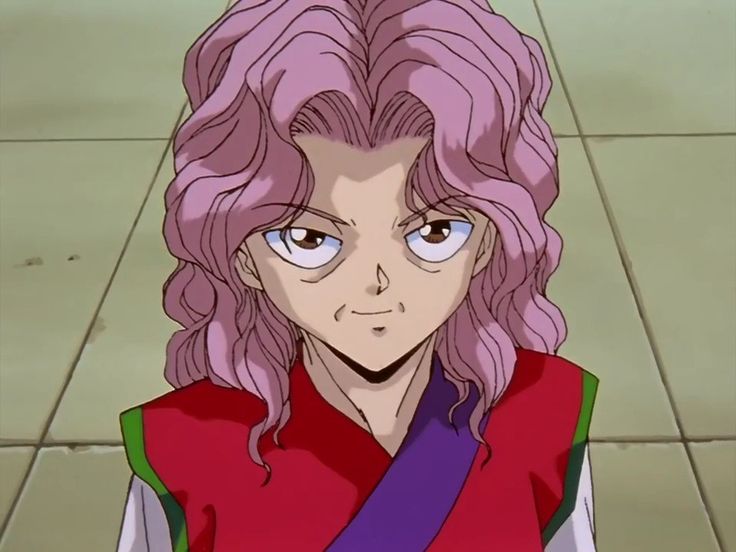 an anime character with pink hair and blue eyes looking at the camera while standing in front of a tile floor