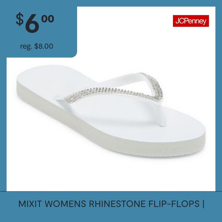 Elevate your casual-chic looks this summer with these Mixit women's flip-flops. Featuring a rhinestone embellished strap, this pair of slip-on flats will go with everything from your favorite swimwear look to printed flowy dresses. Closure Type: Slip-OnShoe Heel Height: 1/2 InchUpper/Outer Base Material: 100% PvcSole Material Content: 100% PolyethyleneToe Type: Open Toe, Round ToeHeel Style: Flat HeelCountry of Origin: Imported Flowy Dresses, Flip Flop Sandals, Casual Chic, Open Toe, This Summer, Clothing And Shoes, Flip Flops, Heel Height, Slip On