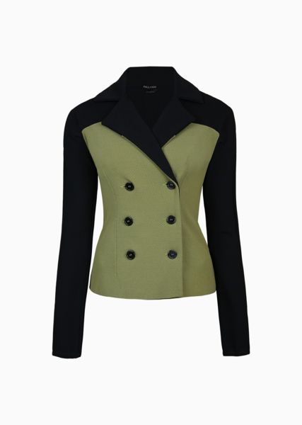 Stretch Twill Double Breasted Blazer Jacket by Paula Hian #paulahian #designerwear #designerfit #designeroutfit #madeinfrance #ootd #designercoat #designercoats #designerjacket #designerjackets #designerpiece #blazerjacket #jacket #jackets #stretchtwill #doublebreasted #greenandblack #blackandgreen #greenjacket #blackjacket Two Tone Blazer, Clothing Boutique Ideas, Classic Outfits For Women, Mode Mantel, Blessed Wednesday, Ready To Wear Fashion, Blazer Jackets For Women, Mini Collection, Classy Work Outfits