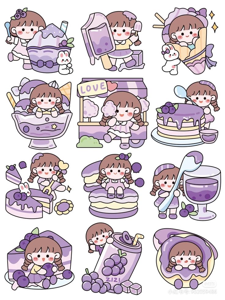 Kawaii Cute Girls Sticker, Cute Stickers Aesthetic Purple, Cute Kawaii Stickers Printable, Cute Stickers Printable Aesthetic, Stiker Kawaii Cute, Girl Stickers Printable, Laptop Stickers Anime, Kawaii Stickers Aesthetic, Kawaii Girl Stickers