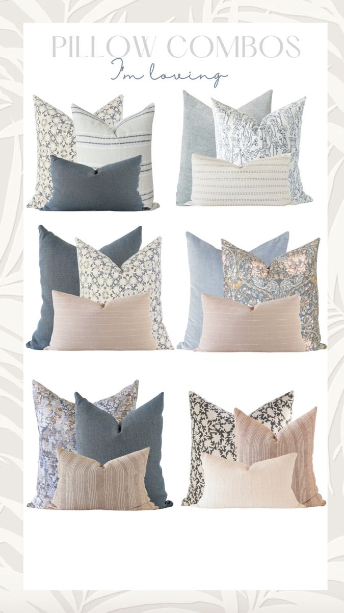 pillows with different patterns and colors on them, all in various shapes and sizes to choose from