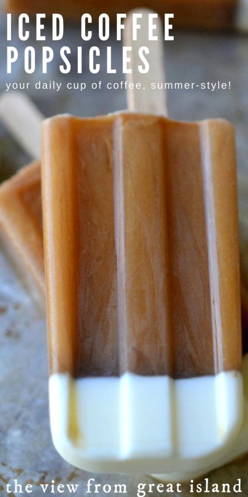 an ice coffee popsicle is sitting on the ground with text overlay that reads, iced coffee popsicles your daily cup of coffee summer - style