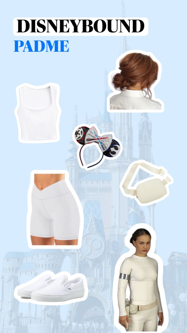 the disney bound padme is shown in white and has many different items on it