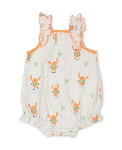 The Kissy Kissy Lobster Party Bubble is fun and cute for your baby. Made from the softest Pima cotton for ultimate comfort. 100% Pima Cotton49 Elasticized hem Snap closure at legs for easy changing Machine wash cold; tumble dry low Playful Bubble Romper With Cartoon Print For Playtime, Playful Cartoon Print Bubble Romper For Playtime, Cute White Printed Bubble Romper, Playful Printed Cotton Bubble Romper, Beach Cotton Onesie With Ruffles, Playful Printed Bubble Romper For Playtime, White Ruffled Onesie For Playtime, White Cotton Onesie With Ruffles, Casual Onesie With Ruffles For Playwear