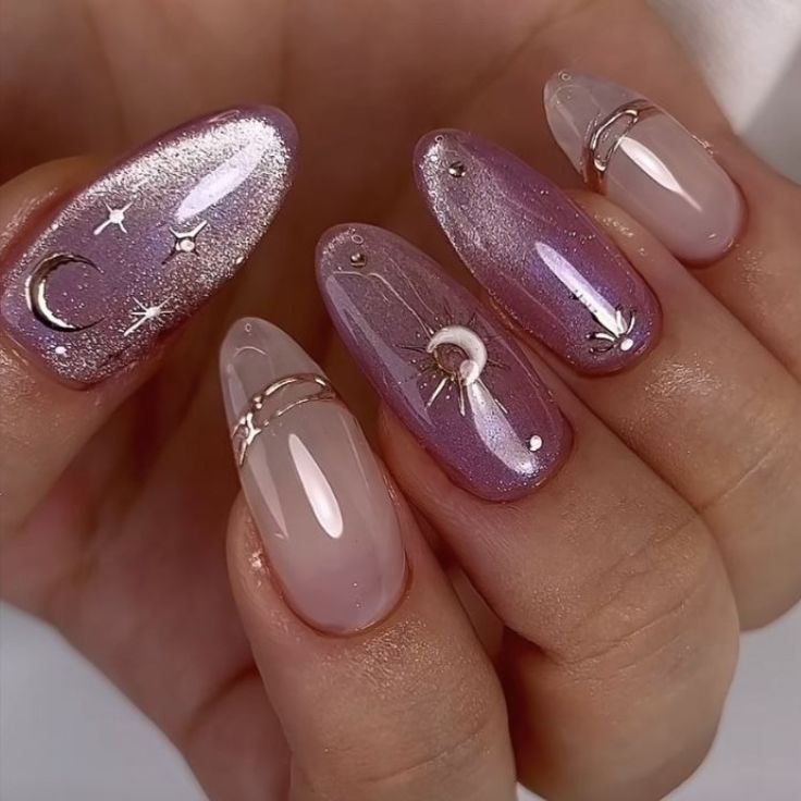 Pink Chrome Nails, Lilac Nails, Wedding Nails Glitter, Purple Nail Designs, Eye Nails, Nails Polish, Cat Eye Nails, Minimalist Nails, Prom Nails