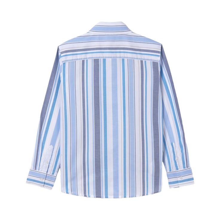 Mayoral Nukutavake Blue shirt with multi vertical stripes. Ideal for sunny days and a smart casual occasion, this long-sleeved shirt is made in lightweight, breathable cotton. 100% cotton. Blue Vertical Stripe Shirt For Work, Casual Blue Shirt With Contrast Stripes, Blue Striped Shirt For Work, Striped Cotton Dress Shirt For Summer, Blue Vertical Striped Shirt For Work, Casual Striped Dress Shirt For Summer, Long Sleeve Striped Tops For Summer, Long Sleeve Tops With Horizontal Stripes For Summer, Summer Striped Cotton Dress Shirt