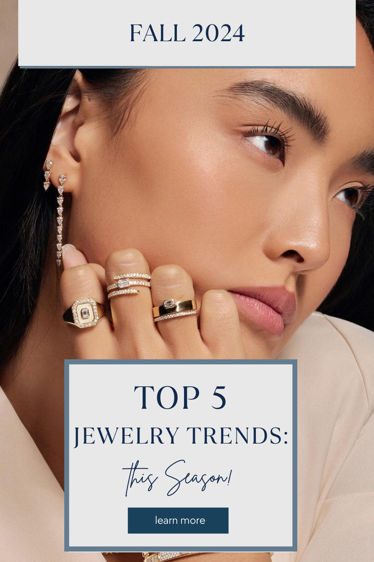 It's time to update your jewelry collection with the hottest trends for Fall 2024.  From statement pieces to bold elegance, this season's trends are all about making an impact while adding a touch of personal style. Whether you're looking to refresh your everyday wear or find the perfect accessory for a special occasion, these top five jewelry trends will keep you looking chic and on-trend. Ring Trends 2024, Trending Accessories 2024, Trendy Gold-tone Jewelry For Layering, 2025 Jewelry Trends, Necklace Trends Fall 2022, Fall 2024 Jewelry Trends, Fall Jewelry Trends 2024, 2024 Jewelry Trend Forecast, Trendy Jewelry 2024