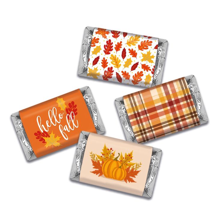 three candy bars with fall designs on them