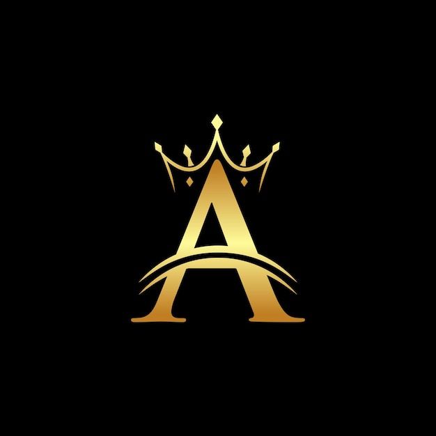 gold letter with crown on black background