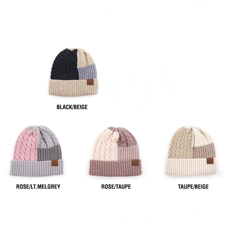 four hats with different colors on them