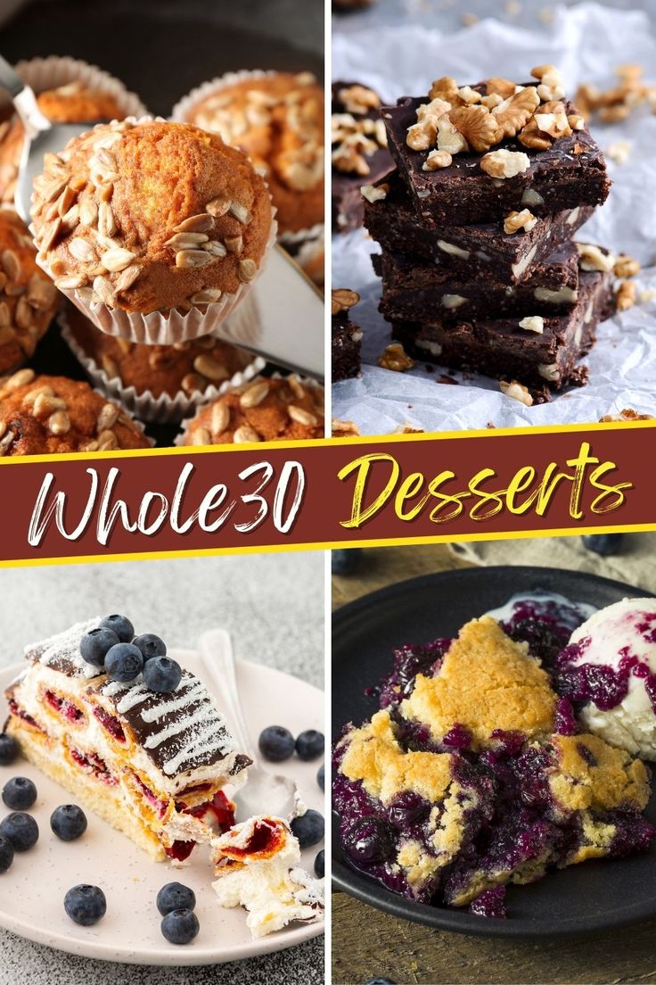 four different desserts are shown in this collage