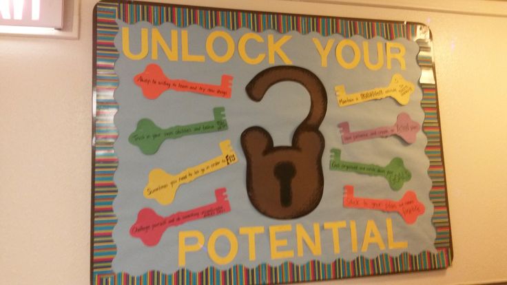 a bulletin board with a lock on it that says unlock your potential