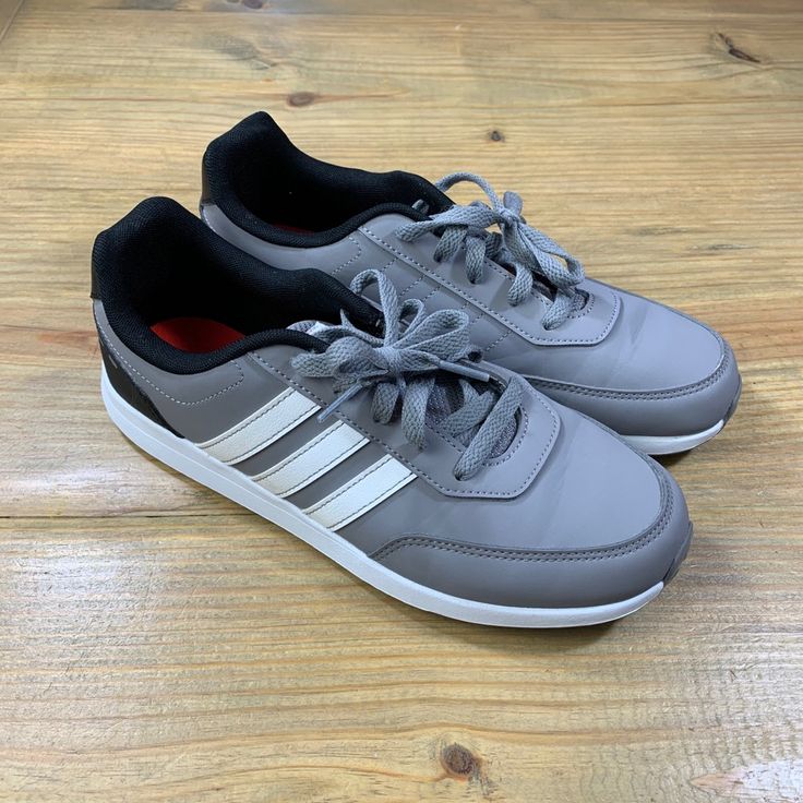 Adidas 3 Stripe Sneaker Adidas Round Toe Sneakers For Jogging, Adidas Sneakers For Jogging With Round Toe, Adidas Gray Running Shoes With Round Toe, Gray Sneakers With Elastic Laces And Round Toe, Gray Sneakers With Elastic Laces, Striped Sneakers, Grey Adidas, Adidas Shoes, Kids Shoes